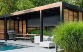 Lamellen terrasoverkapping met Houten Lamellen en Screens