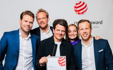 V.l.n.r.: Jeroen Decock (Cobefa), Bert Bartsoen (Plug), Benjamin Van Geem (Prodotto), Hanne Vandamme (Deer Concrete) en Nicola Neve (Deer Concrete)