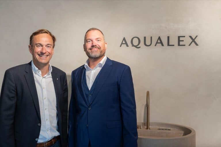 Alexander Vanlerberghe, oprichter en CEO van AQUALEX (links). Adrian Langendorf, kersverse managing director Duitsland (rechts).