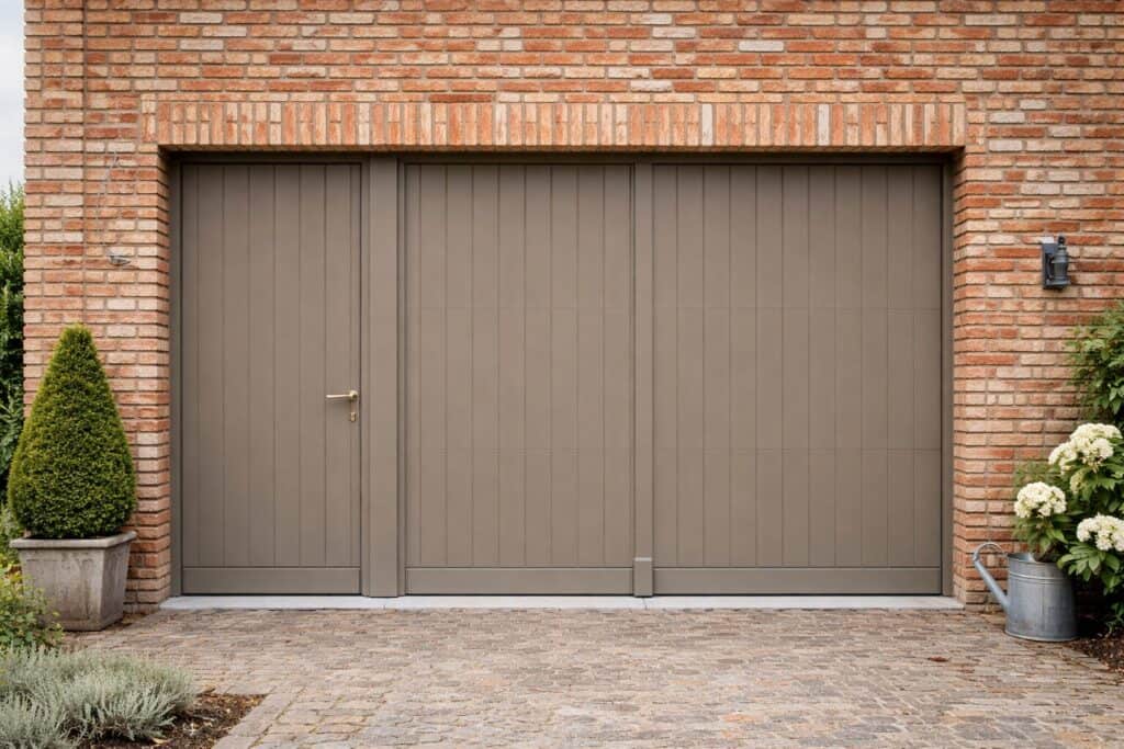 Houten garagepoort en zijdeur, pastoriestijl