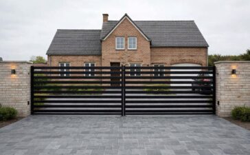 Zwarte stalen draaipoort