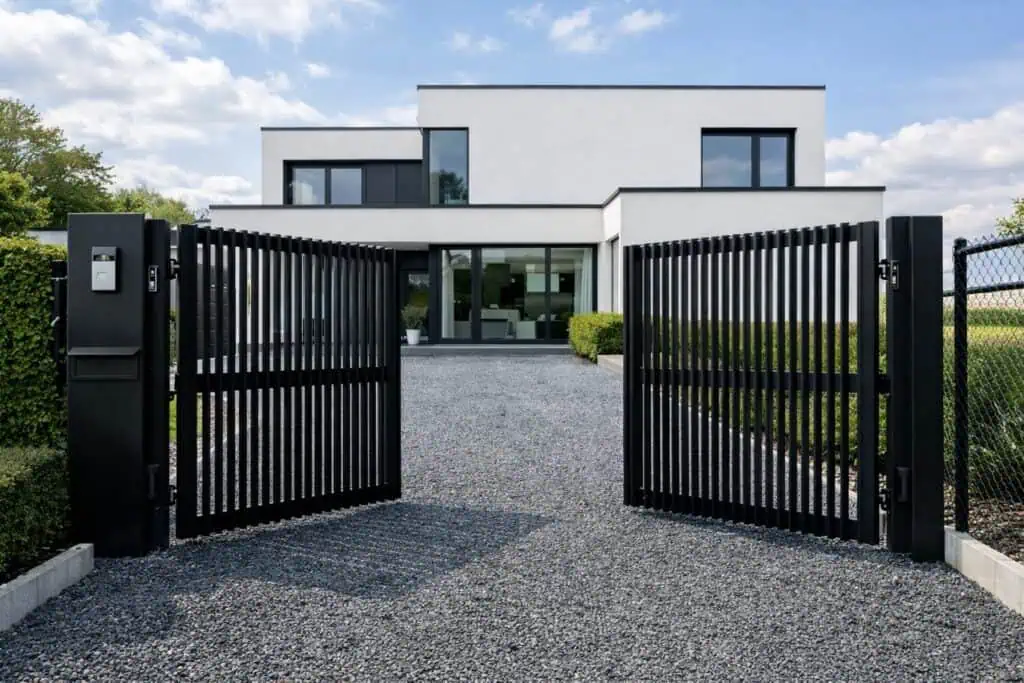 Zwarte aluminium draaipoort