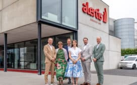 V.l.n.r. Guy Slagmulder en zijn echtgenote Benedicte Lambrecht, CFO Geert Gadeyne, CHRM Louise Slagmulder, CEO Jasper Snoeck en COO Maxim Slagmulder