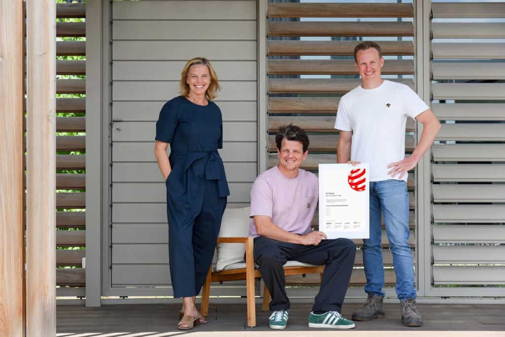 V.l.n.r.: Inge Bogaert (Umbris), Benjamin Van Geem (Prodotto) en Stef Van Doorsselaere (Umbris)