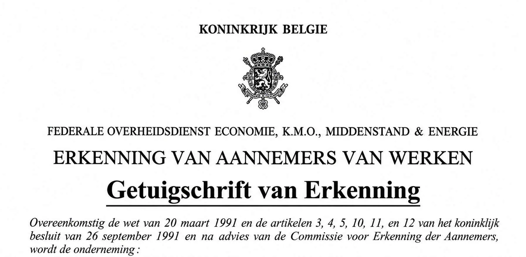 Aannemer erkenning - FOD Economie