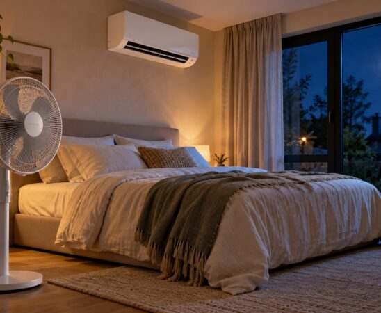 Ventilator of airco in de slaapkamer tijdens de nacht