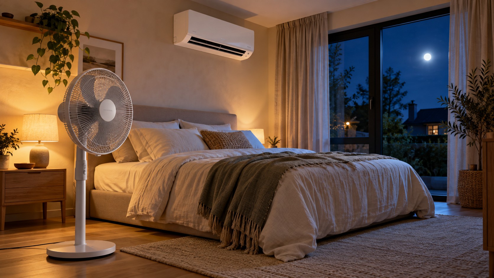 Ventilator of airco in de slaapkamer tijdens de nacht